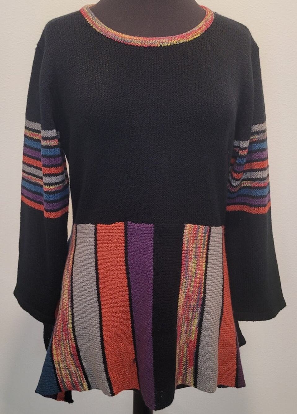 Vintage Women's L Sweater/Tunic Long Sleeve Asymmetrical Hem Earthy Colors Boho